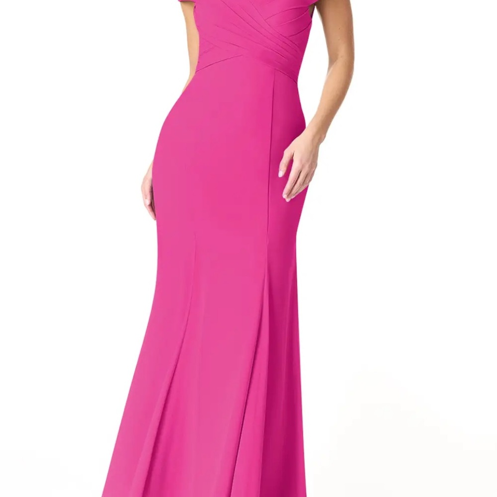 Azazie Lecia Empire Fuschi Off-the- Shoulder Pleated Chiffon Dress